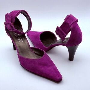 Franco Sarto Purple Suede Ankle Strap Pointed Toe Pumps Heels Womens 8M‎
